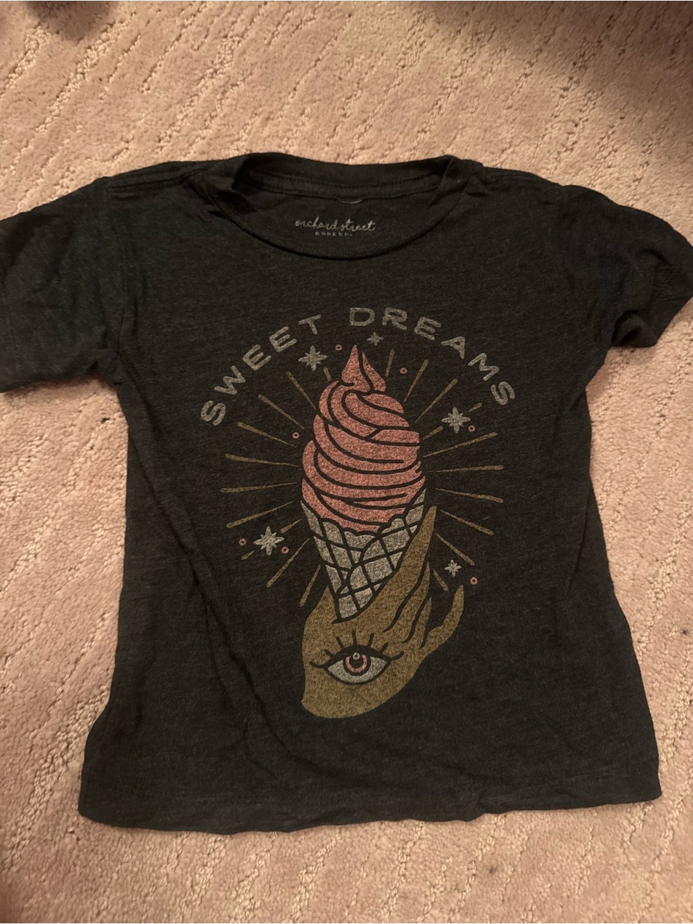 Girls' Sweet Dreams Graphic Tee - Black with Pink & Gold Print